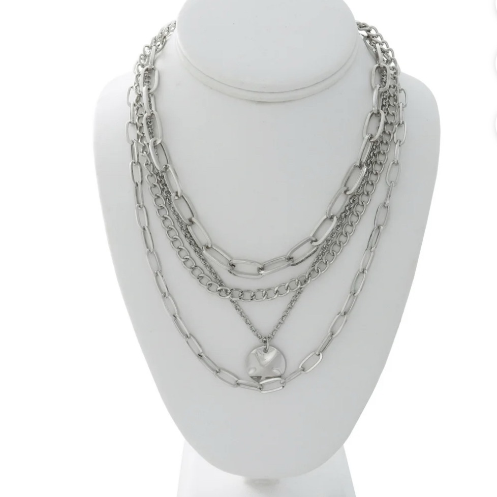 4 Piece Pendant Silver Layered Necklace Set 12$